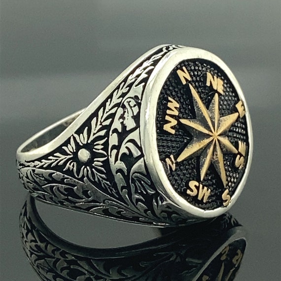 Men's Compass Signet Ring