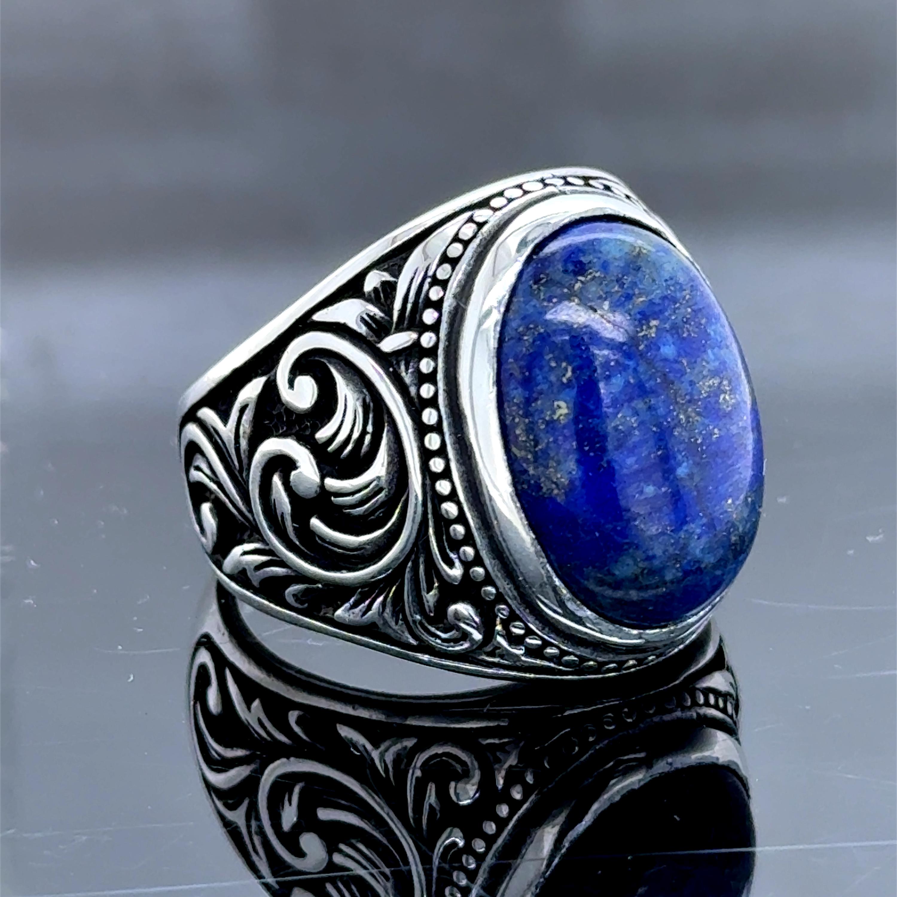 ＊NEW＊トルコ製 ハンドメイド メンズリング シルバー925（ラピスラズリ） 天然ラピスラズリリング、メンズトルコハンドメイドラピスラズリリング