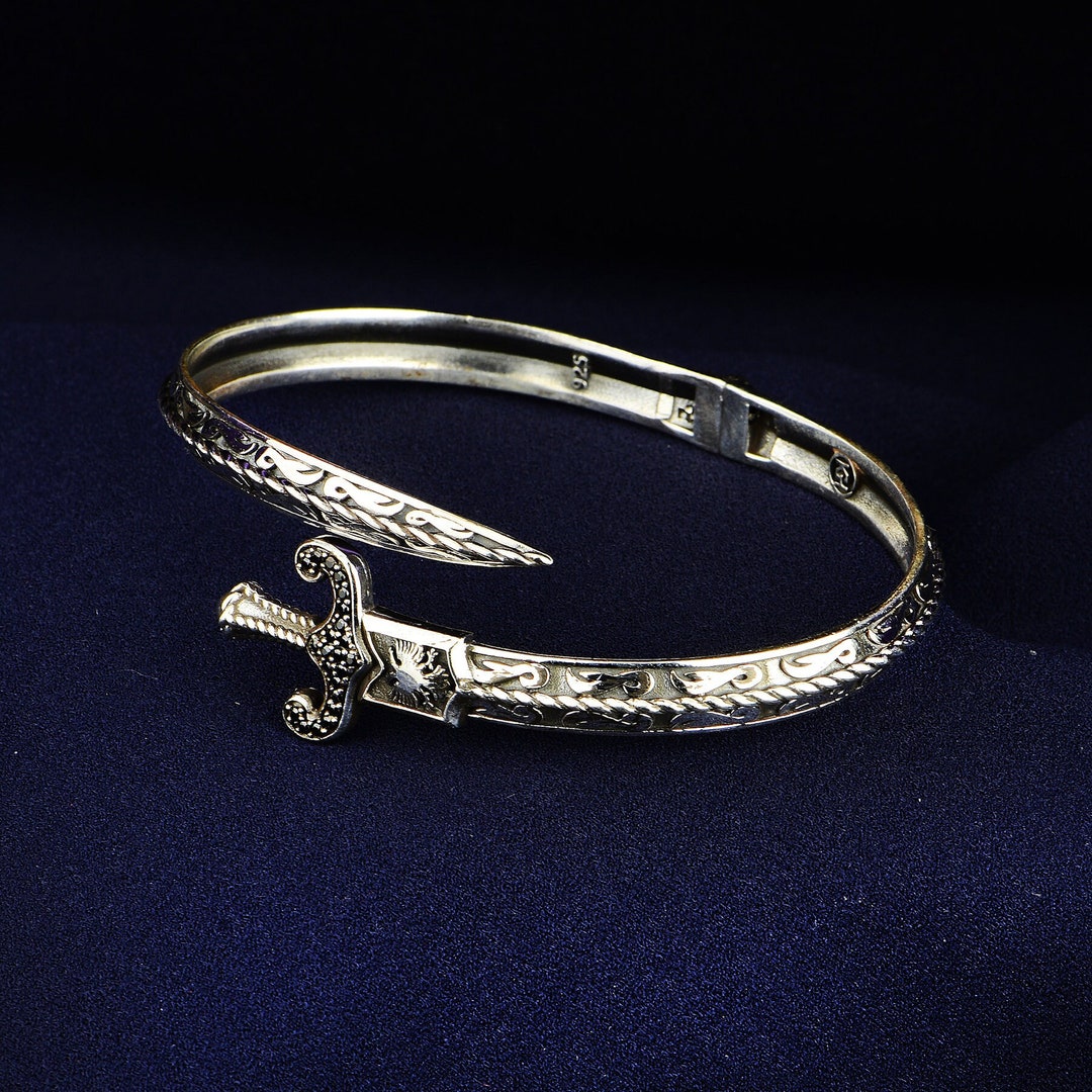 Silver Sword Bracelet , Black Stone Sword Bracelet