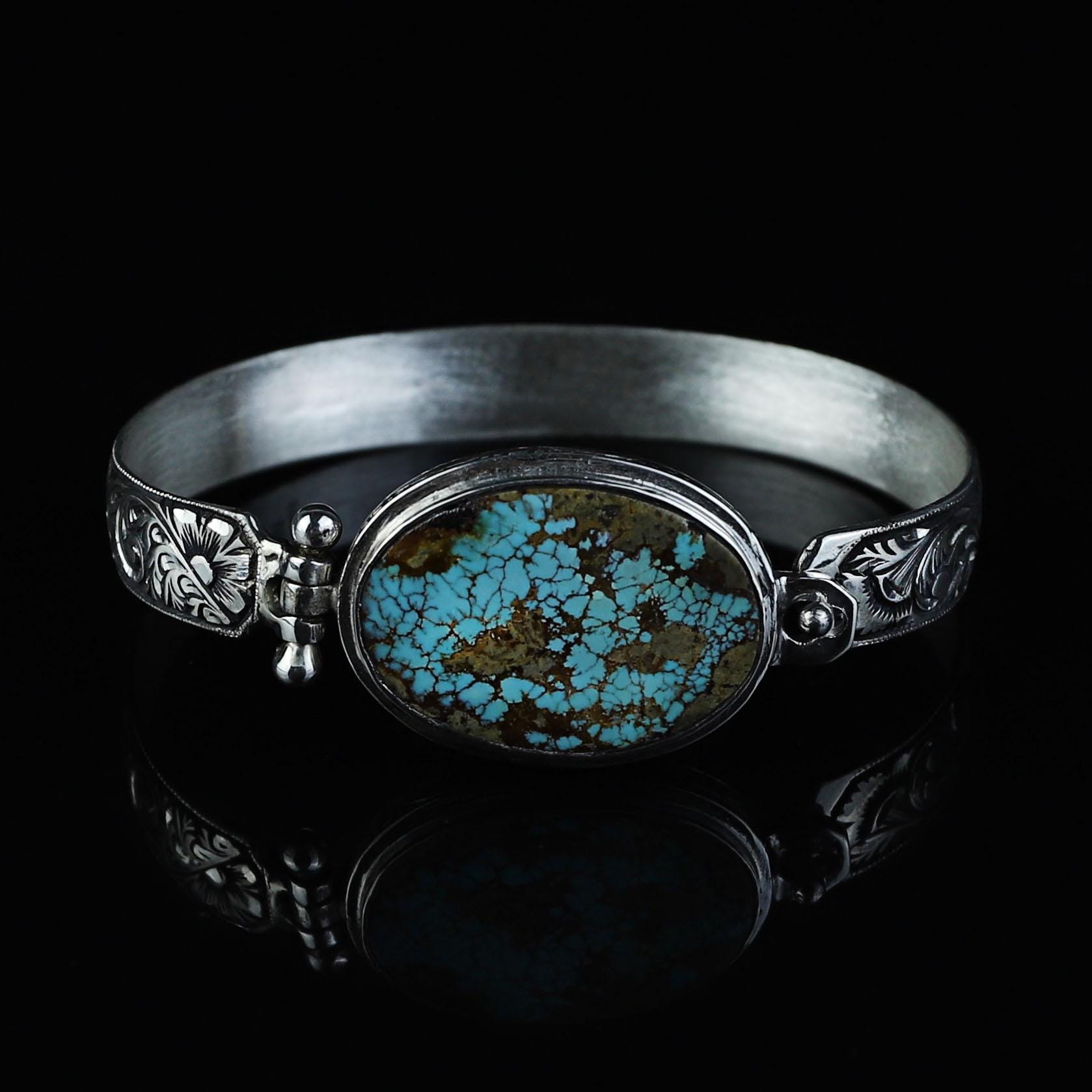 シルバーターコイズカフブレスレット、ハンドメイドカフブレスレット