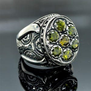 Men Silver Engraved Green Stone Ring, Silver Emerald Stone Ring , Ottoman Style Hand-Engraved Ring, Men Wedding Ring, 925k Silver Men Ring