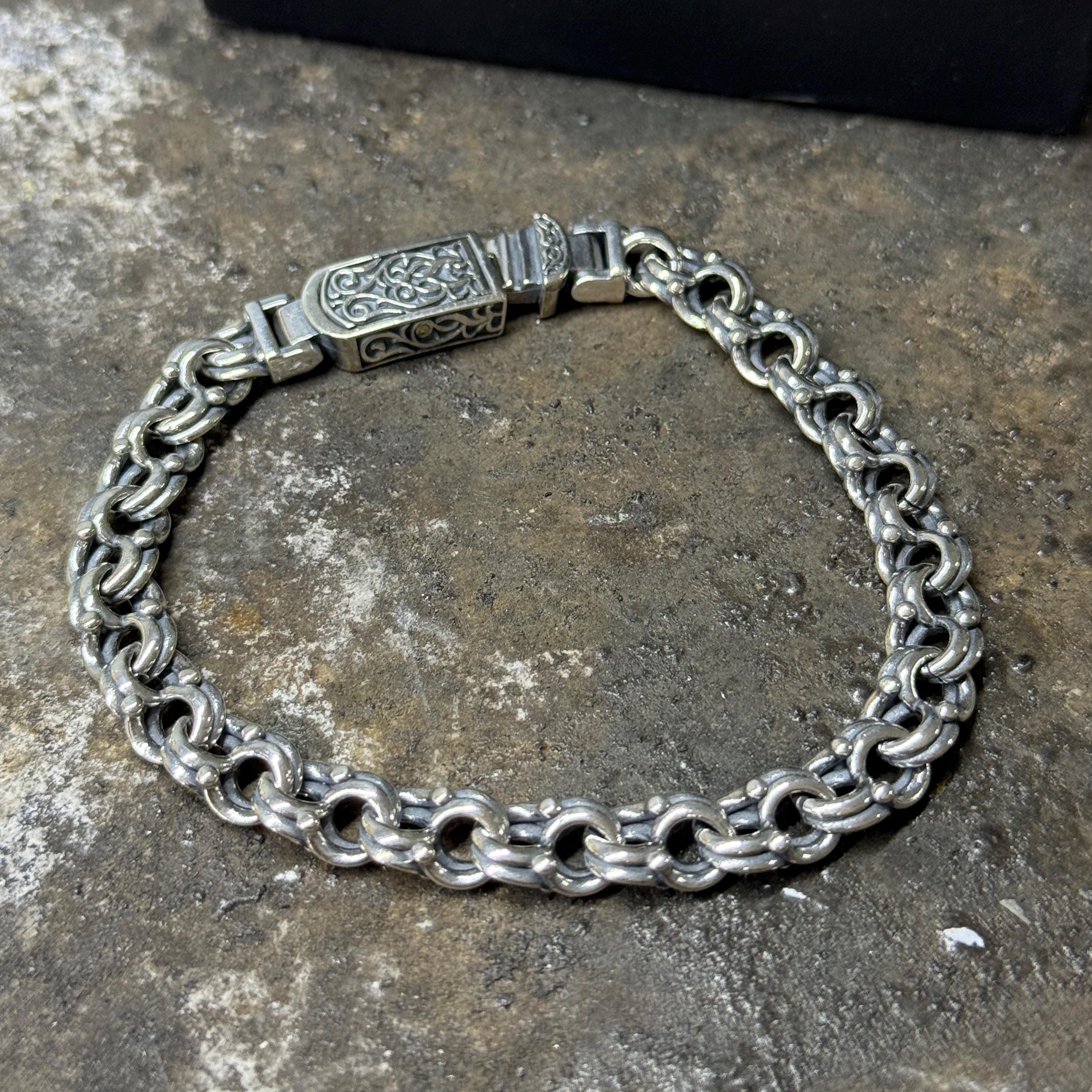Solid Silver Chain Bracelet, Sailor Chain Bracelet, Link Chain Men Solid Silver Chain Bracelet, Sailor Chain Bracelet, Link Chain Men