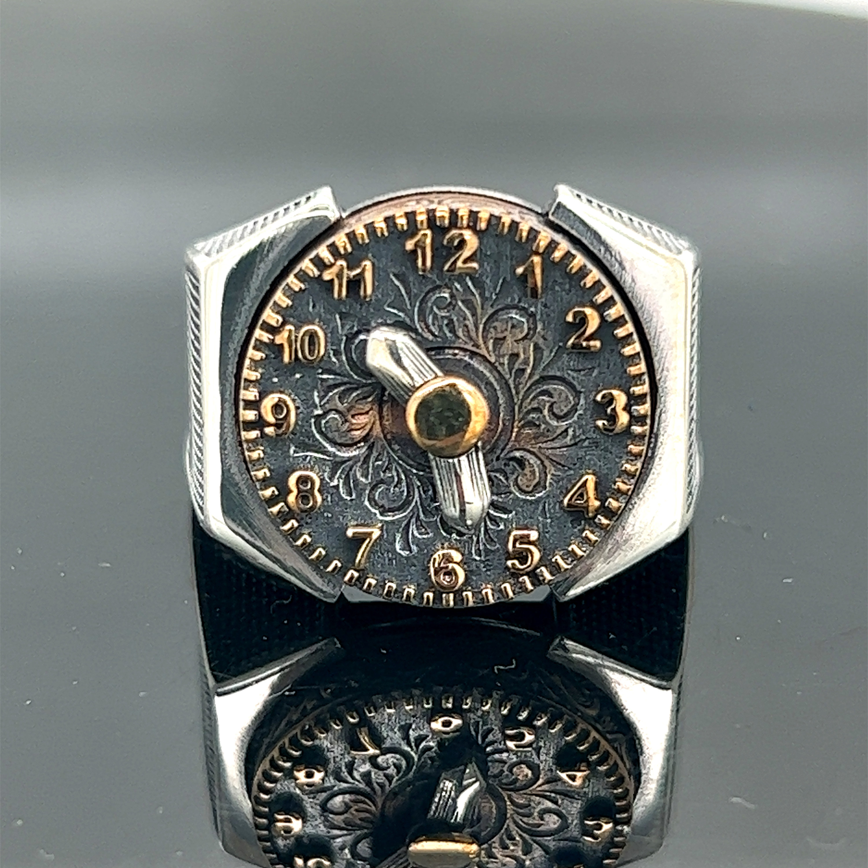 Silver Vintage Watch Ring , Silver Clock Ring , Animated Clock