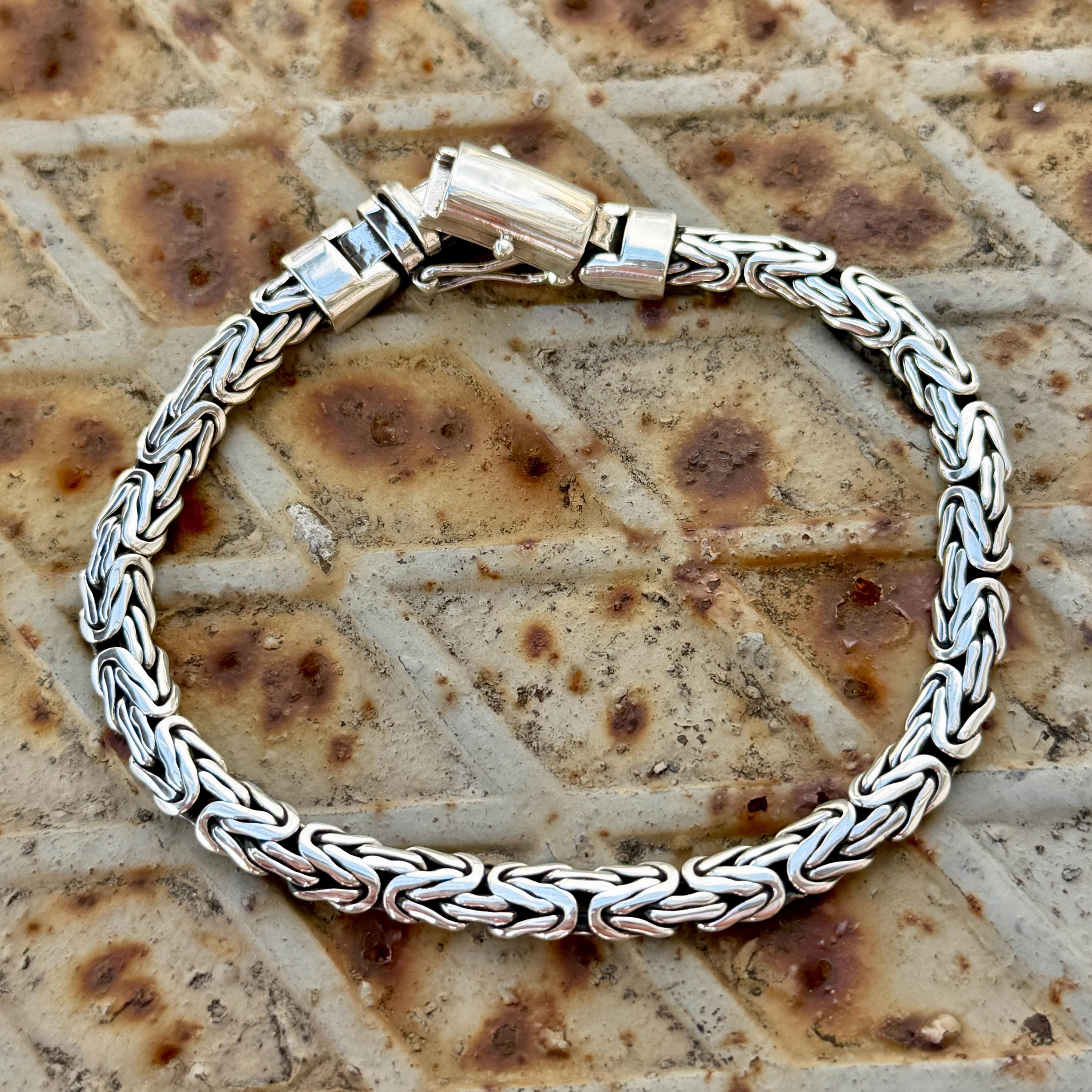 925 Silver King Chain Bracelet, Bali Chain Byzantine Bracelet