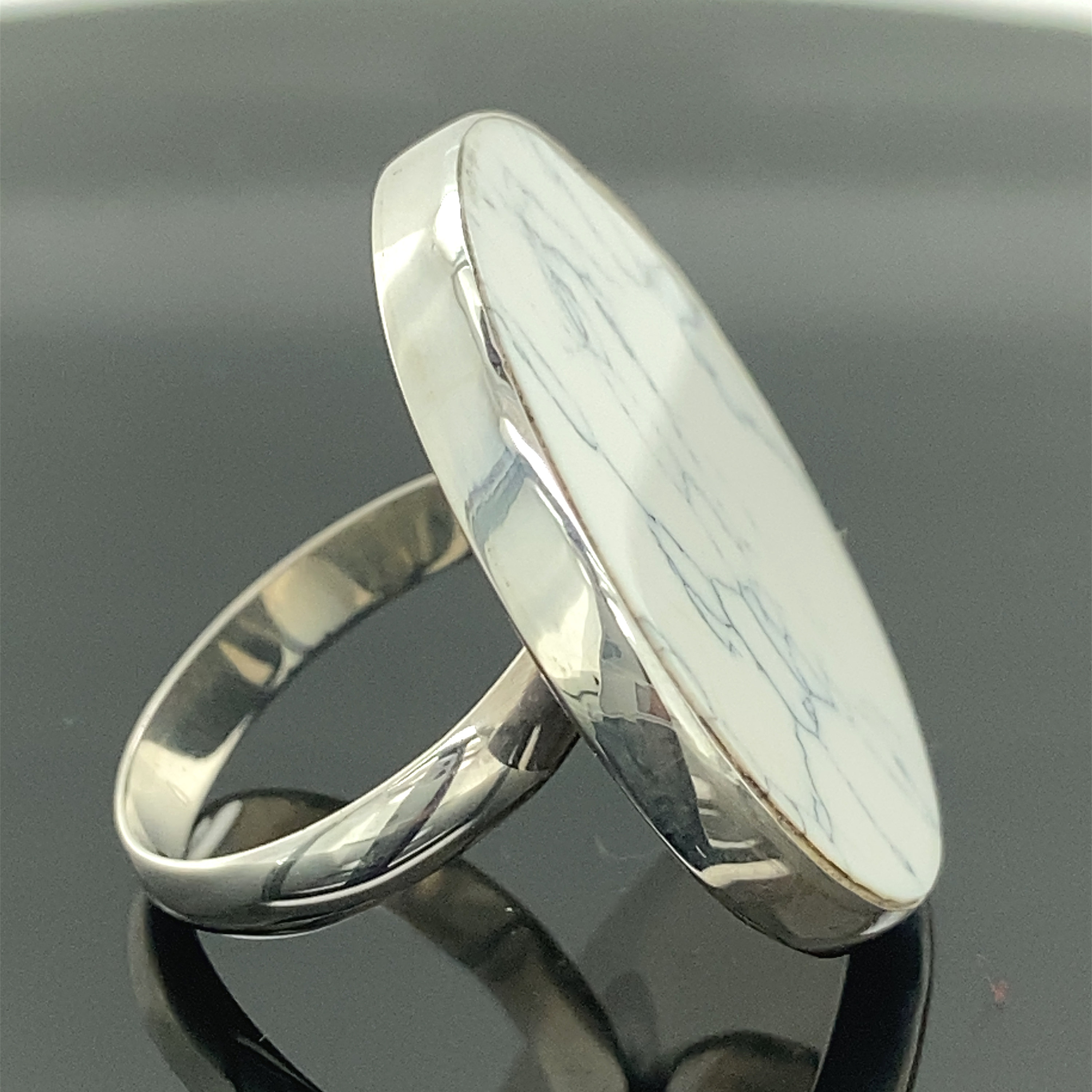 Round White Howlite Ring , Natural Marble Gemstone, Round Howlite Ring ...
