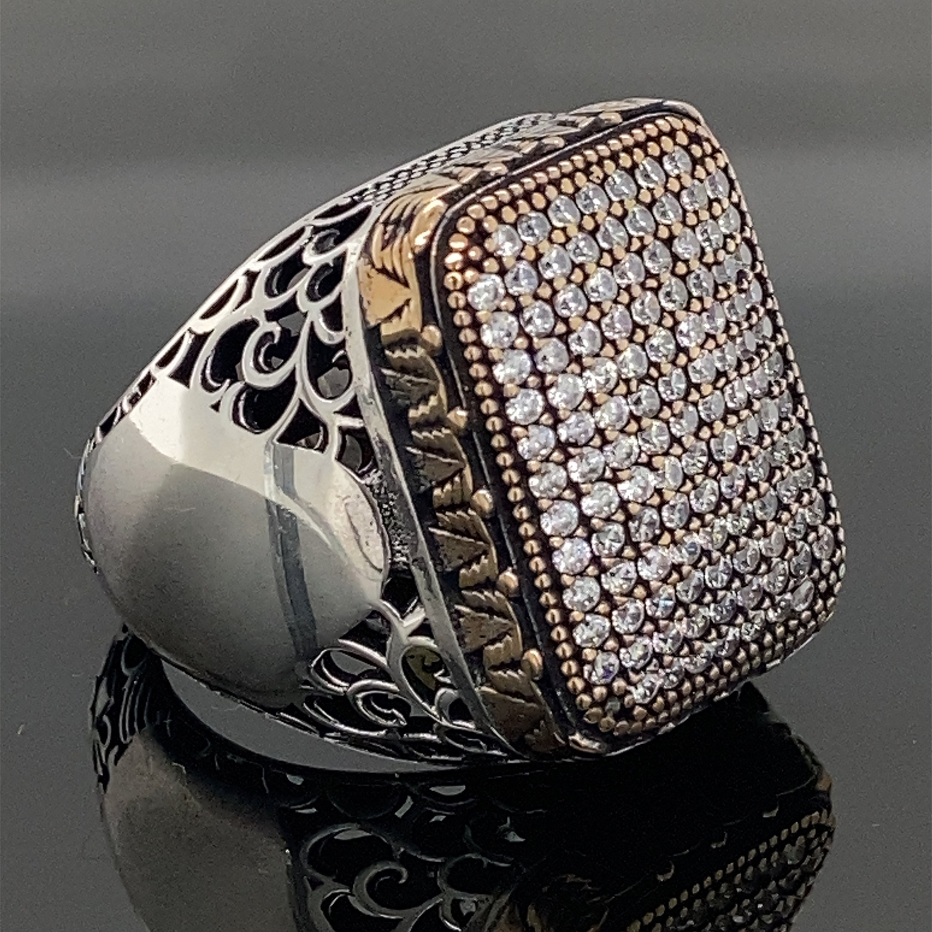 Men Handmade Silver Ring , Micro White Stone Ring , 925k Sterling Men Handmade Silver Ring , Micro White Stone Ring , 925k Sterling