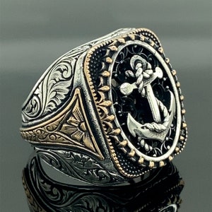 zilveren ankerring, handgemaakte matroos ankerring, zilveren kapitein ring oxide heren ring, 925k sterling zilveren ring, cadeau voor hem