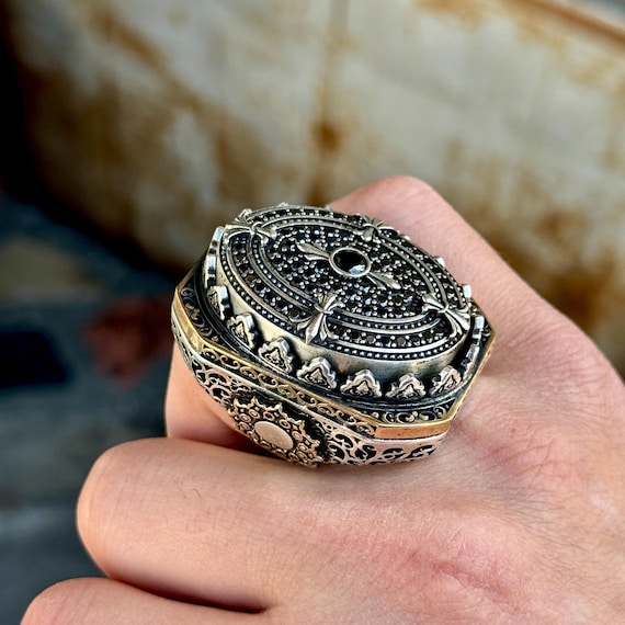 Anillo Plata Anillo Con Diamante Negro Para Hombre Anillo Turco De