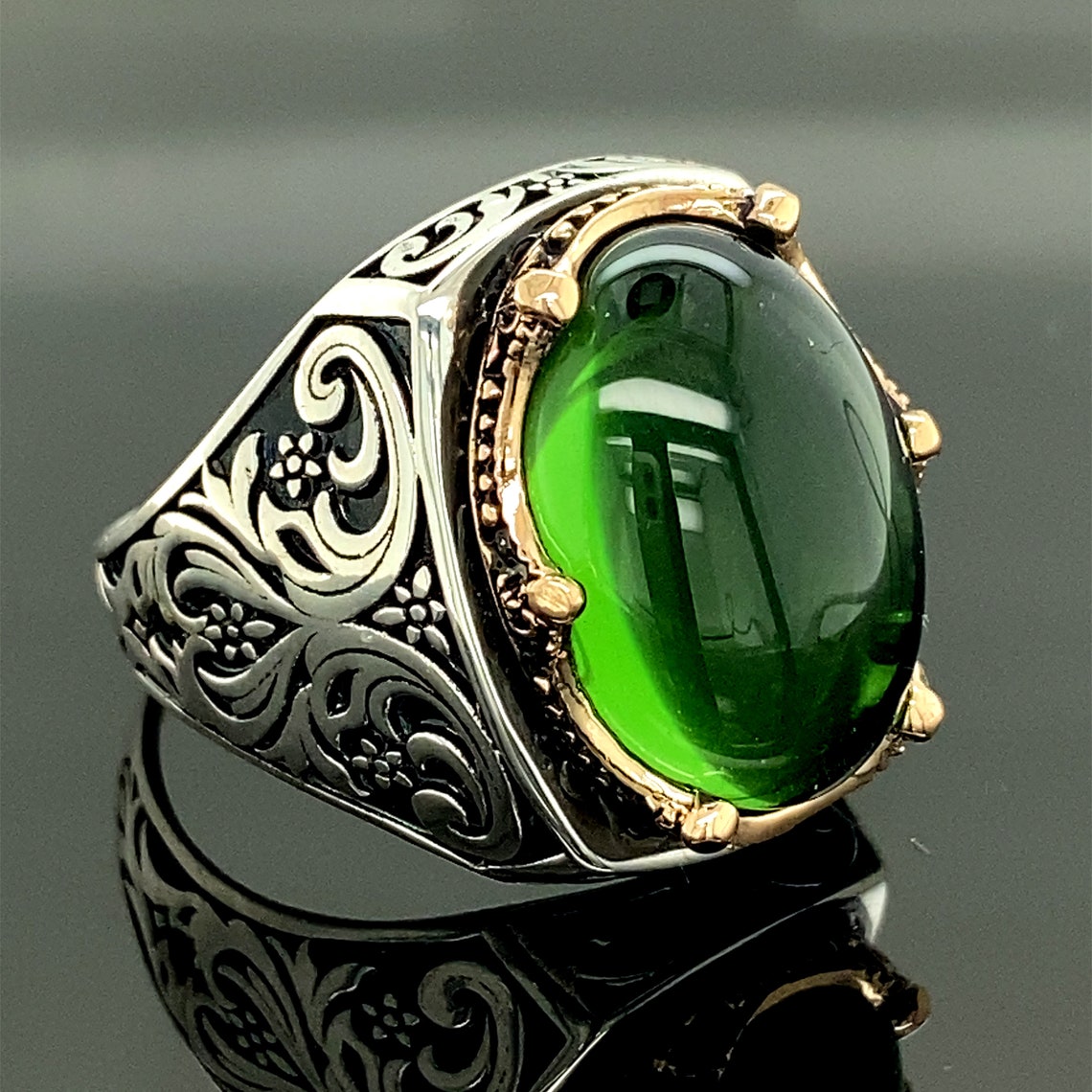 Men Handmade Ring Green Stone Ring Sterling Silver | Etsy