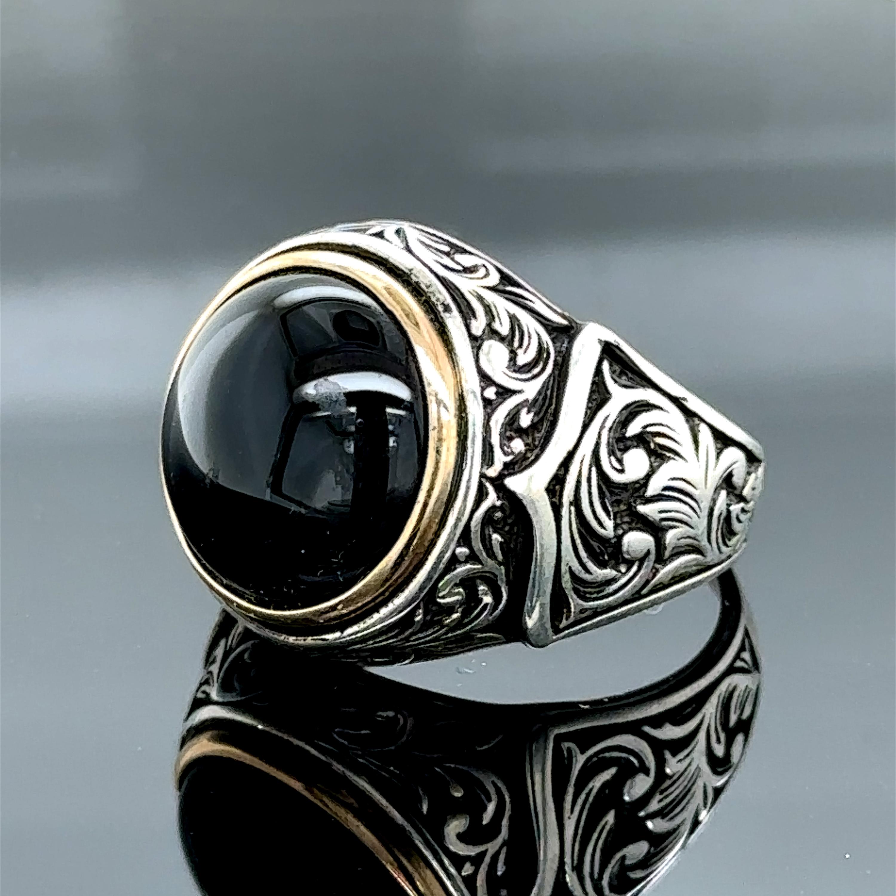 925刻印　ブラックオニキス　シグネットリング スリム ブラック オニキス シグネット リング – SWING JEWELRY