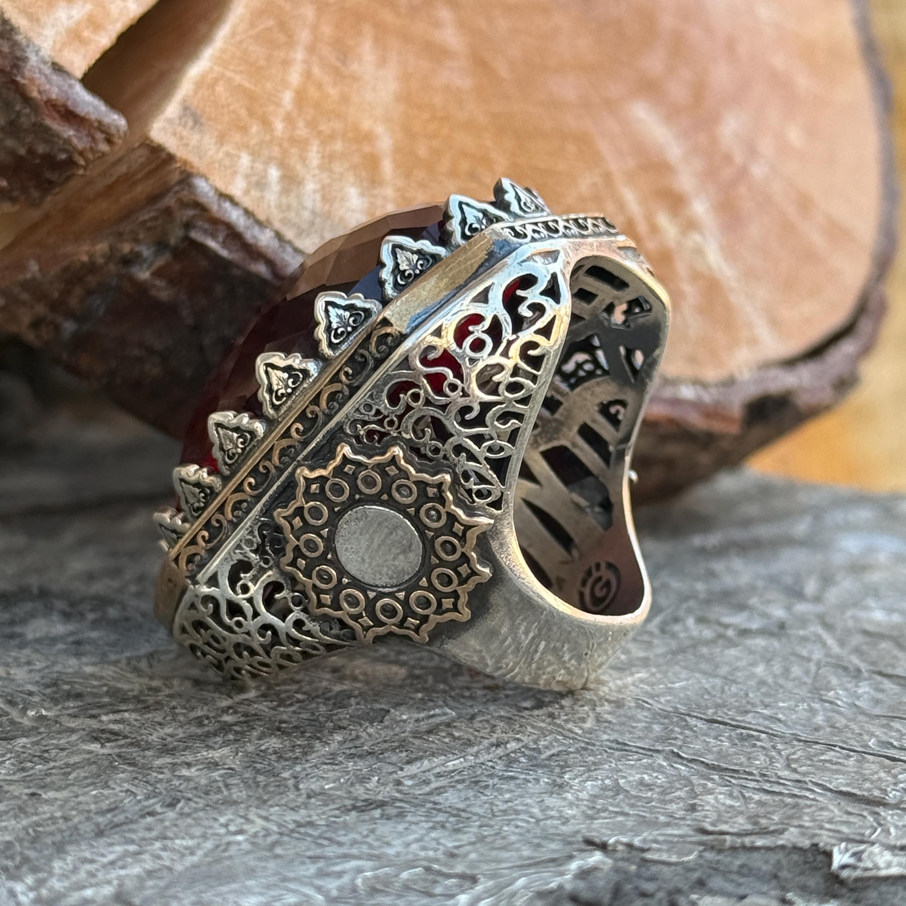 925 Silver Men Garnet Stone Ring, Silver Large Stone Garnet Ruby