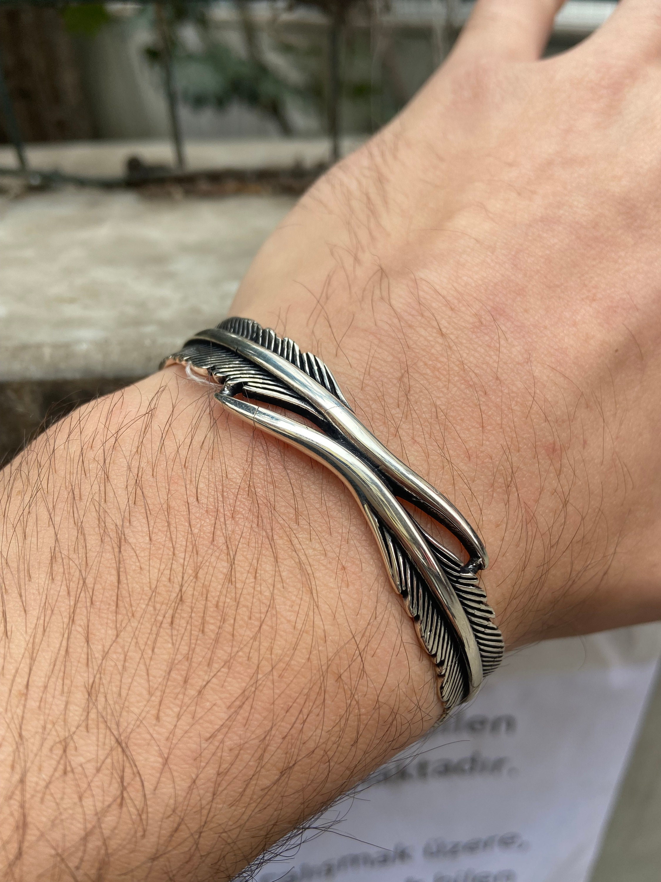 Bracciale da uomo in argento - stile piuma | Sprezzi Fashion