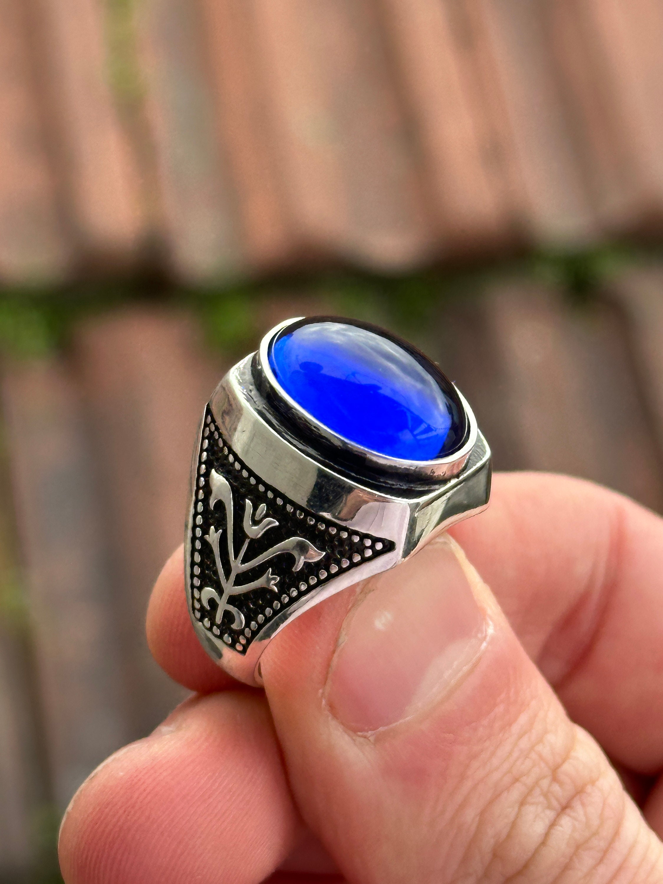 Men Blue Sapphire Stone Ring ,handmade Natural Sapphire Ring