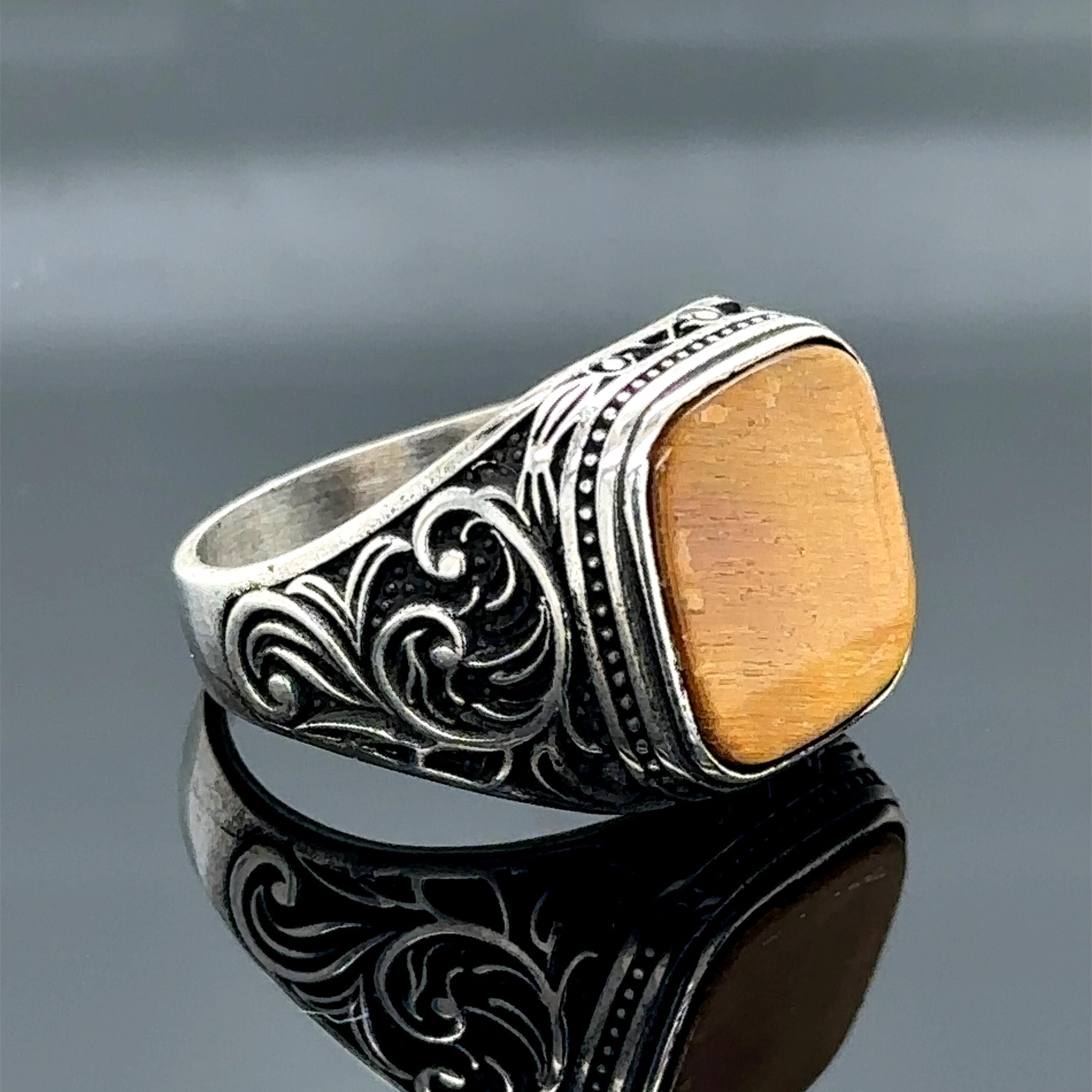 メンズ ブラック オニキス シグネット リング、男性用ミニマル