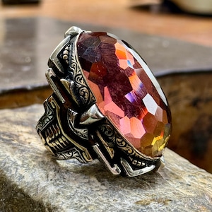 Men Silver Large Sultanite Ring, Ottoman Style Large Ring, Big Gemstone Large Men Ring, Heavy Men Ring, Father Day Gift, Gift For Men