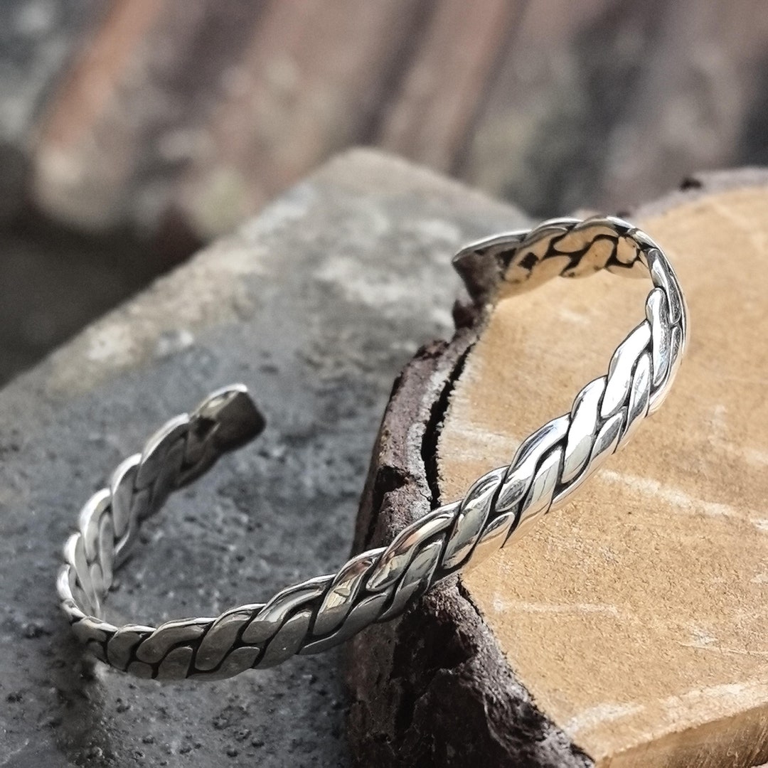 Silver Cuff Bracelet, Men Thick Solid Bracelet, Adjustable Cuff