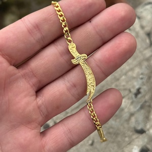 Gold Zulfiqar Sword Bracelet, Silver Zulfiqar Chain Bracelet, Chain Sword Bracelet, Hz. Ali&#39;s Zulfiqar Bracelet , 925k Silver Bracelet