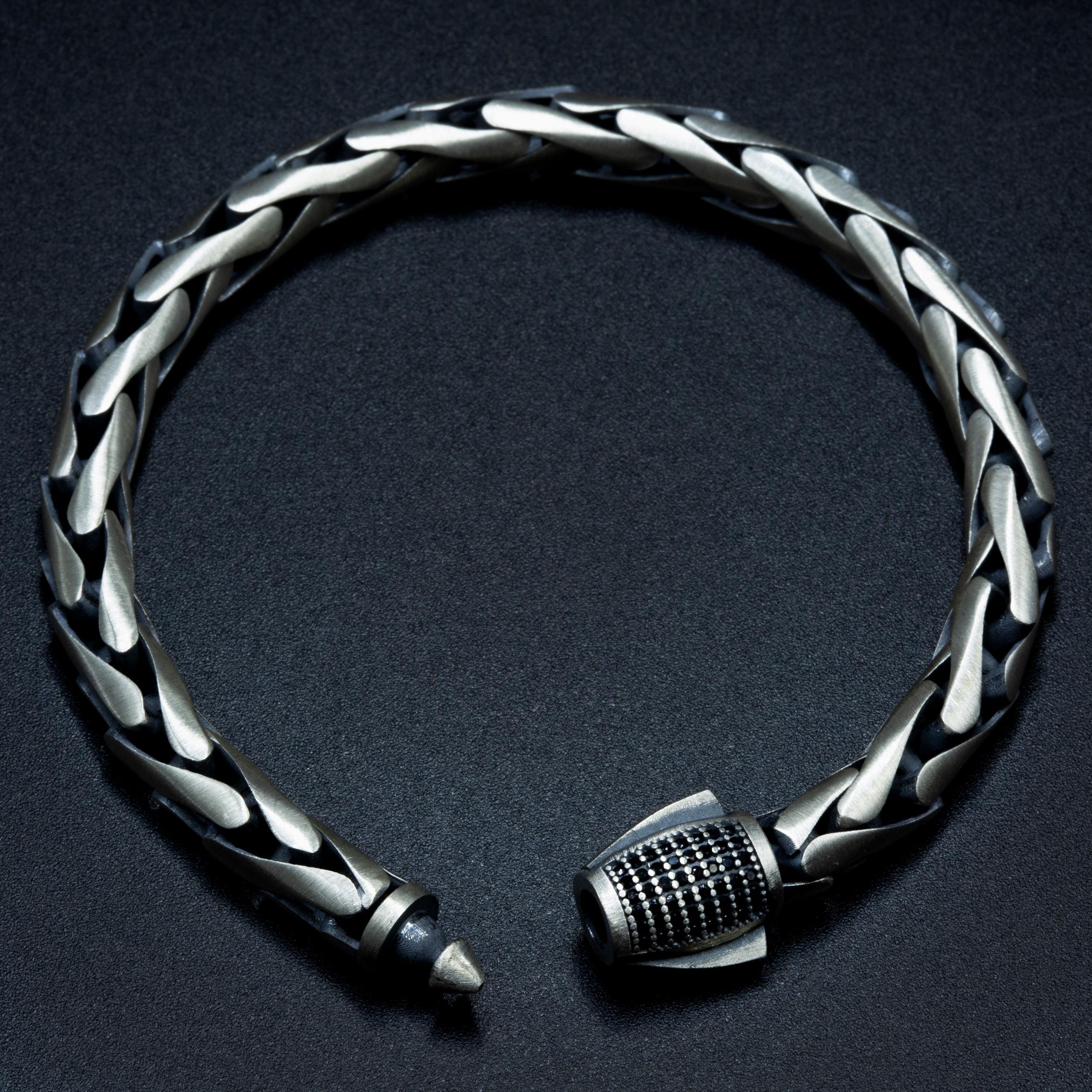 925 Sterling Silver Men Round Chain Bracelet, Onyx Stone Link