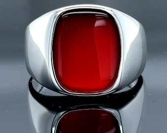 Silver Red Agate Ring, Men Modern Red Agate Ring, Silver Signet Ring, Classic Men Ring, Men Silver Jewelry,Father Day Gift , Gift For Men