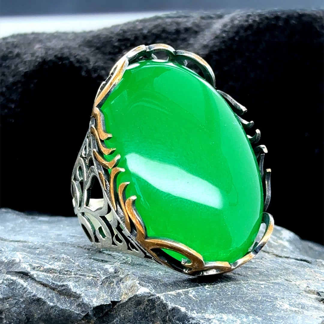 翡翠宝石 メンズ 指輪 緑 シルバー Mika-Jewelry-SH09 特売 シルバー