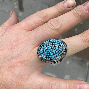 Men Handmade Ring , Micro Turquoise Stone Ring , Turkısh Handmade Ring , Large Turquoise Stone Ring , Handcrafted Ottoman Men Ring