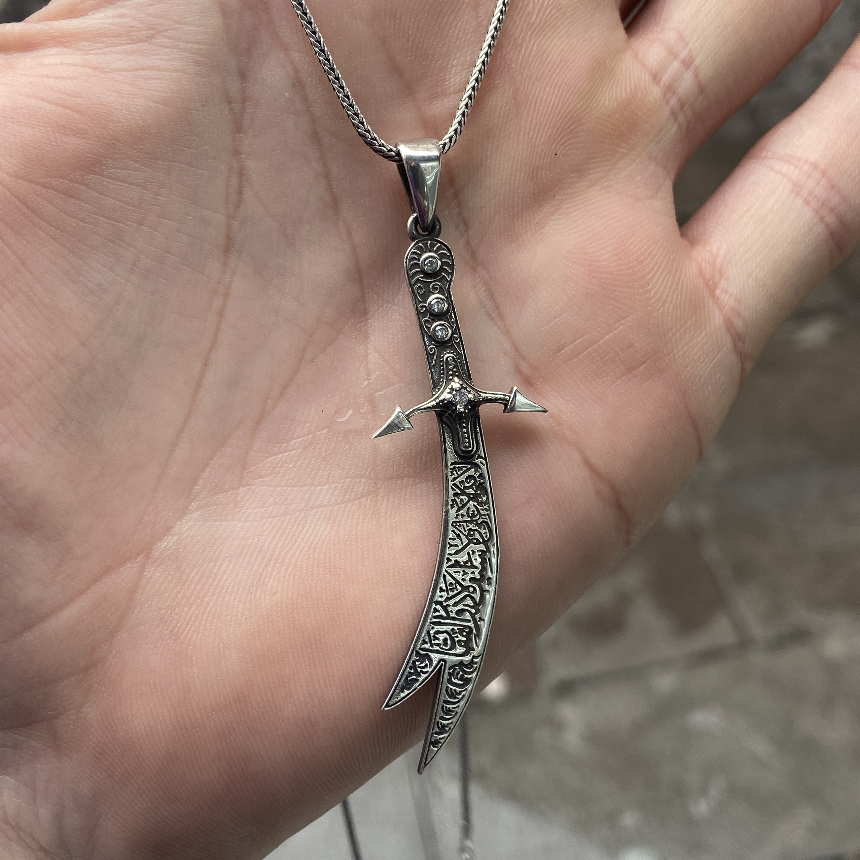 Silver Zulfiqar Necklace , Handmade 925 Sterling Silver Zulfiqar