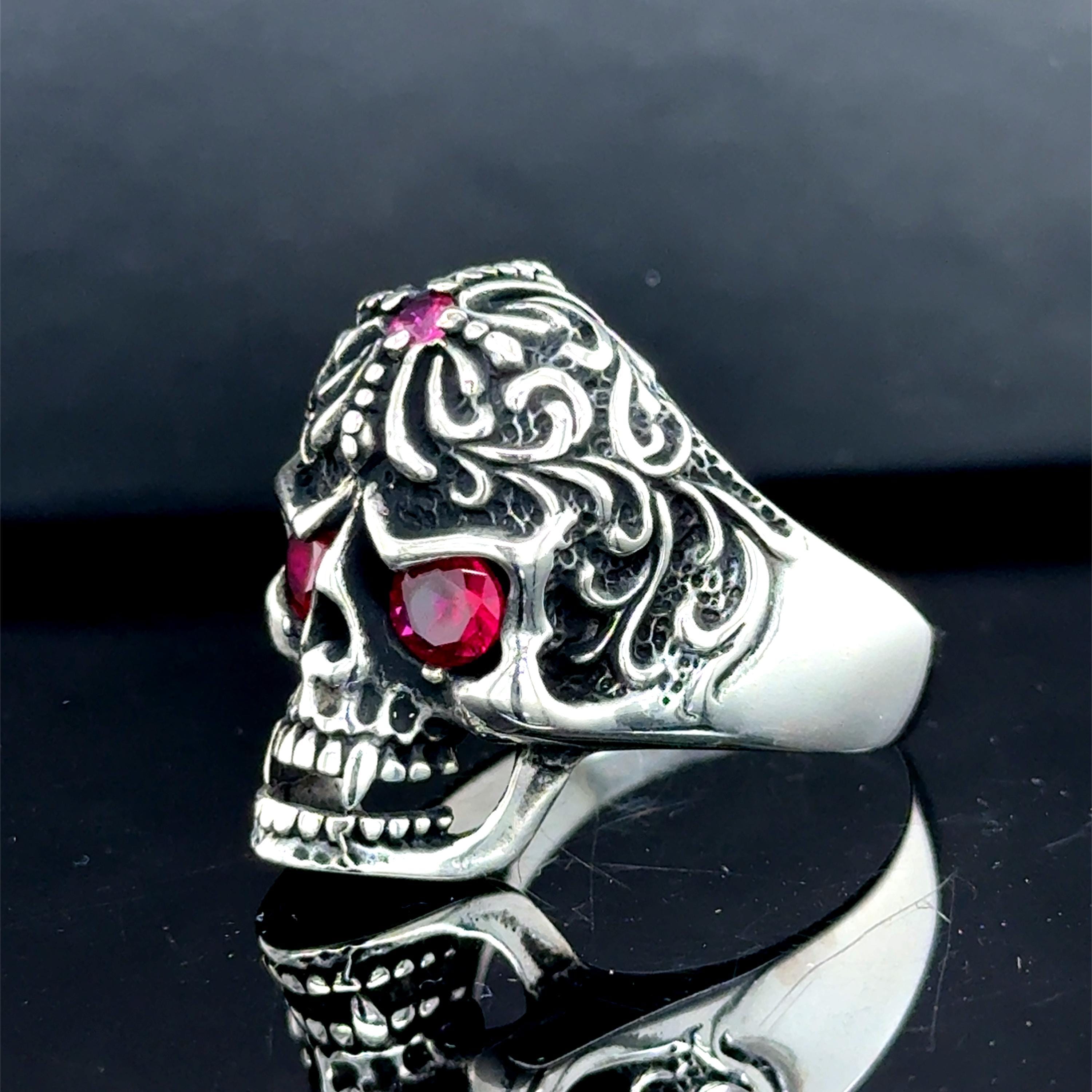 STARLINGEAR シルバー 925 カービー スカル リング スターリンギア グルーブスカルリング w/ルビー | ジュエリー