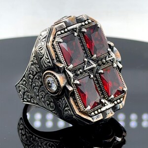 Men Handmade Ruby Stone Large Ring, Ottoman Style Men Ring, Unique Big ...