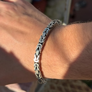 925 Sterling Silver Square King Chain Bracelet, 6MM Byzantine Chain Bracelet, Men Bali Chain Bracelet, Heavy Chain, Gift For Men