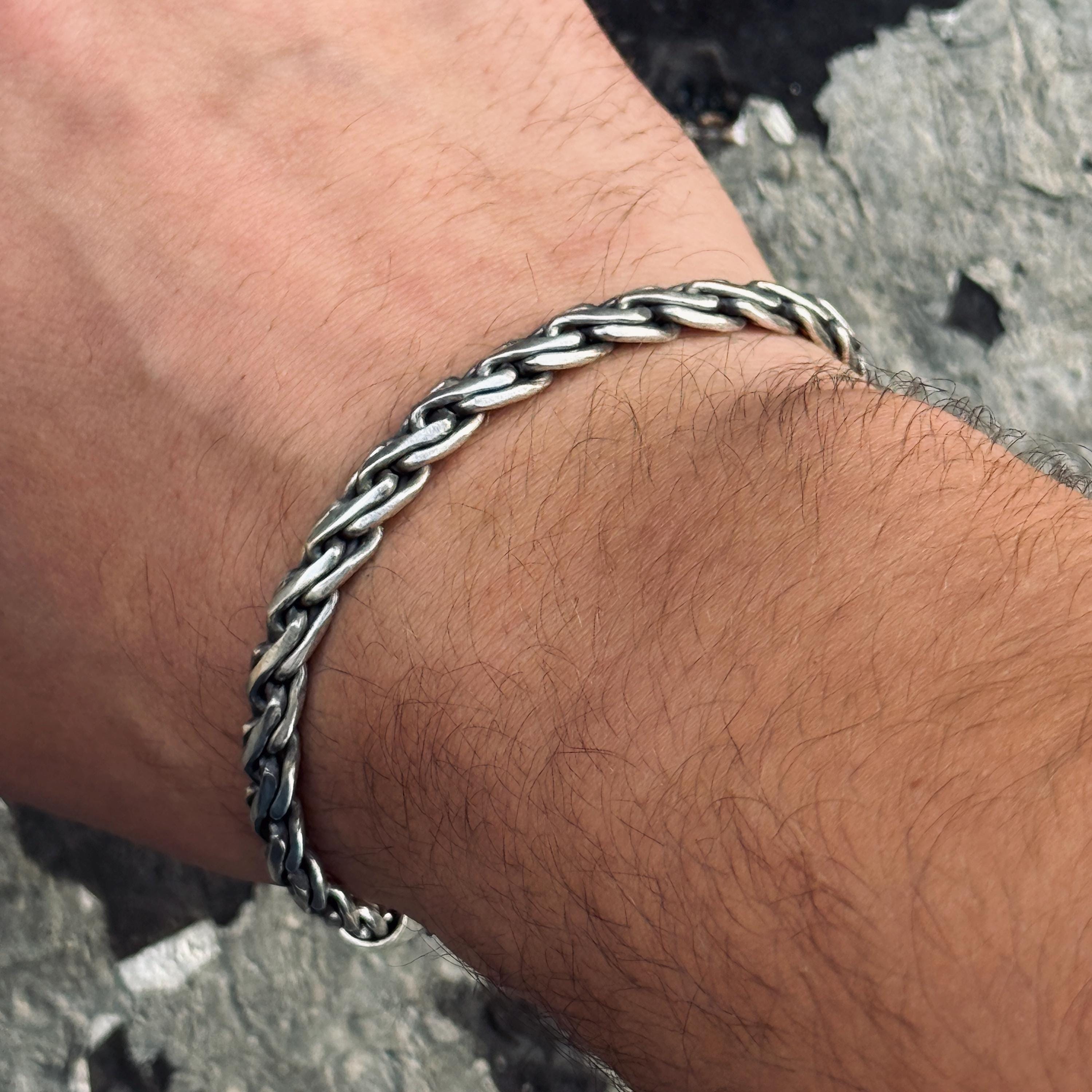 925 Silver Chain Bracelet, Viking Chain Bracelet, Solid Silver