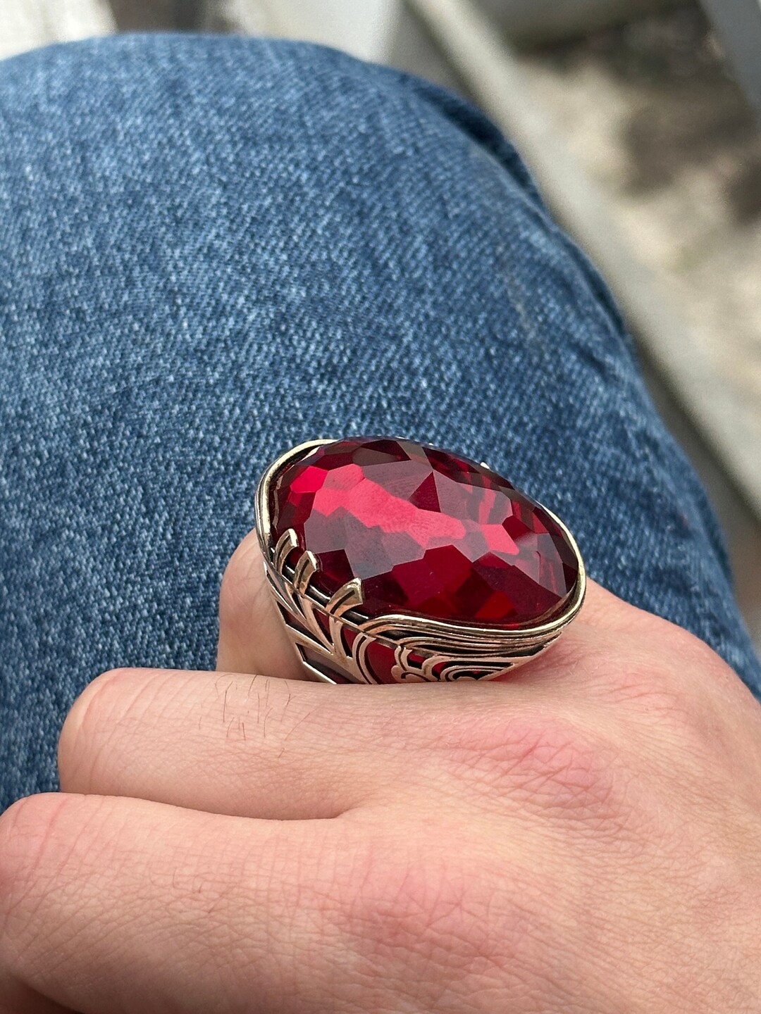 【BAON】ruby sk Cabochon Deep Red Big Ruby Sterling Silver 925 Handmade