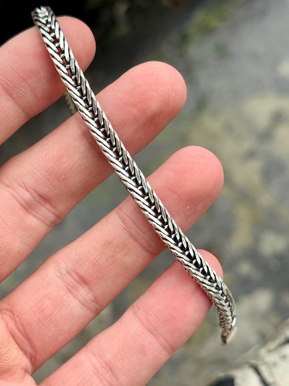 925 Sterling Silver Foxtail Chain Bracelet, Men Chain Bracelet