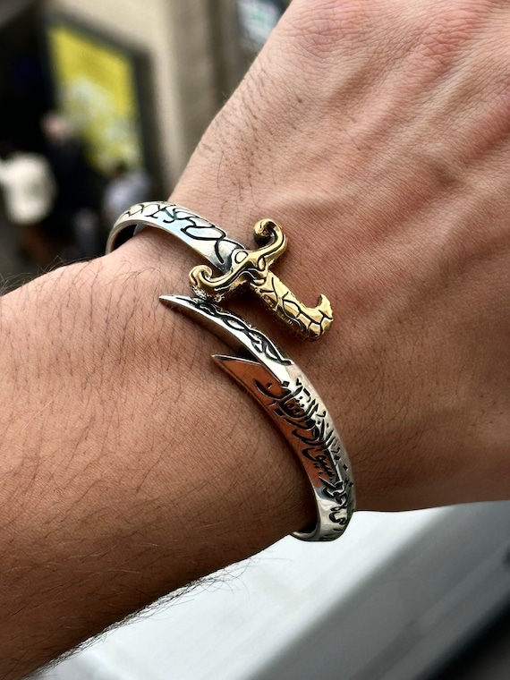 Silver Sword Bracelet , Handmade Bracelet , Gold & Silver Mens