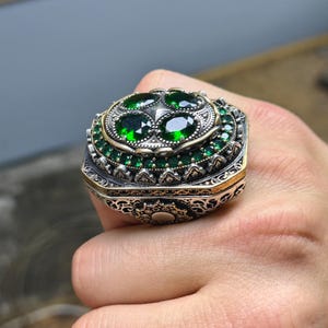 925 Silver Large Emerald Ring, Vintage Green Stone Men Ring, Mens Ottoman Ring, Gift for Him, 925k Sterling Silver Ring, Gift For Men
