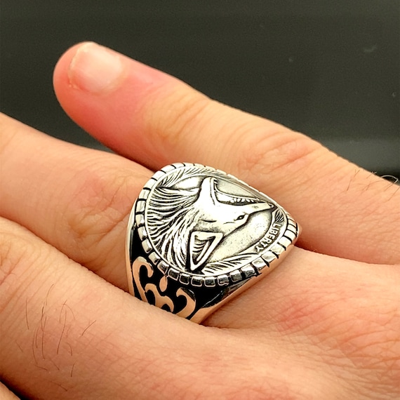 Buy 925 Silver Men Wolf Ring , Wilf Wolf Signet Ring , Boho