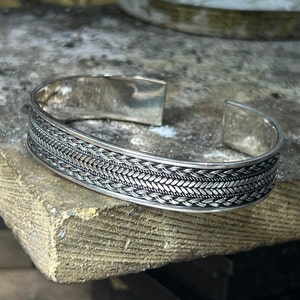 Silver Cuff Thick Bracelet , Unisex Handmade Cuff Bracelet , Silver Knife Vintage Bracelet , Handmade Knitted Bracelet ,925k Sterling Silver