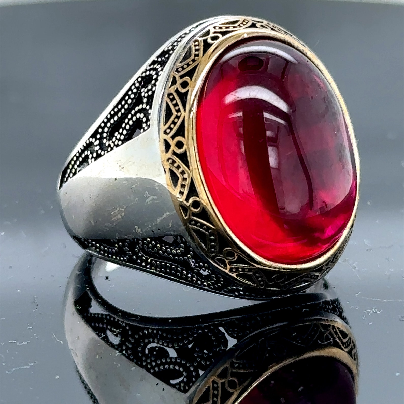 Red Ruby Stone Ring, Red Stone Ring , Men Handmade Silver Ring, Ottoman ...