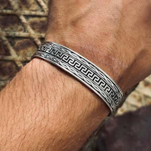 Thick Sterling Silver Cuff Bracelet 20mm , Handmade Silver Unisex Bracelet , Handmade Embroidered Bracelet ,925k Sterling Silver Bracelet