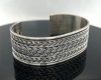 Pulsera de plata, pulsera bordada para hombre, pulsera de plata vintage, pulsera ajustable de plata, pulsera de plata de 925 k