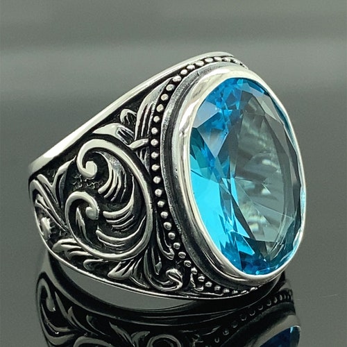 Silver 925 Aquamarine Handmade Mens Ring Ottoman Style Ring - Etsy