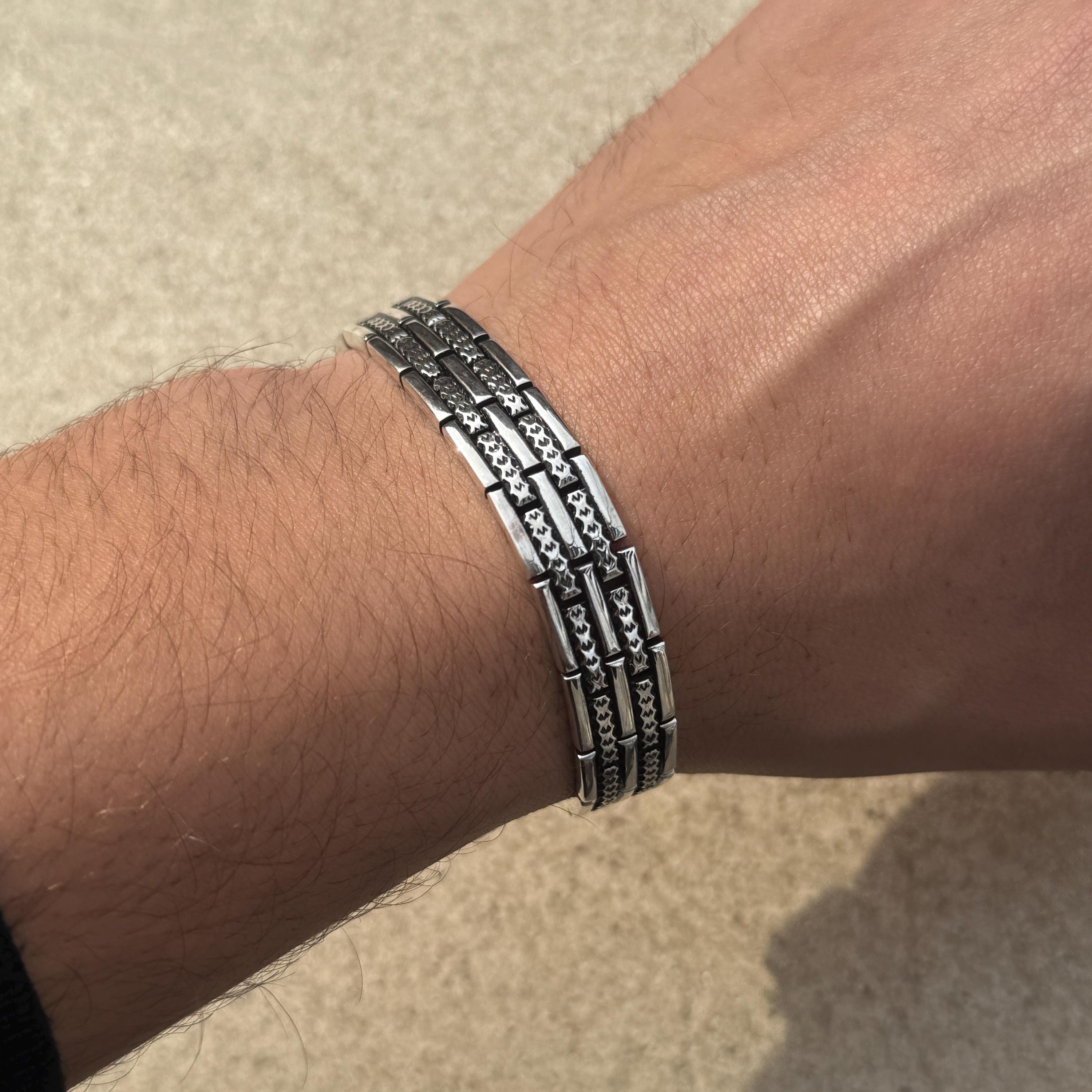 ソリッド925スターリングシルバーメンズチェーンブレスレット、刻印