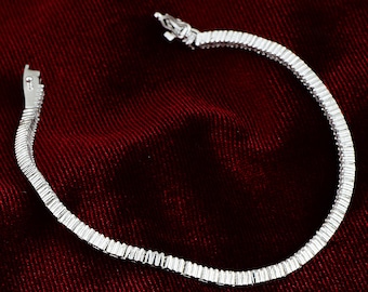 CZ Tennis Bracelet , Baguette Tennis Bracelet , Rectangular Diamond CZ Bracelet , Cubic Zircone Bracelet , 925k Sterling Silver Bracelet