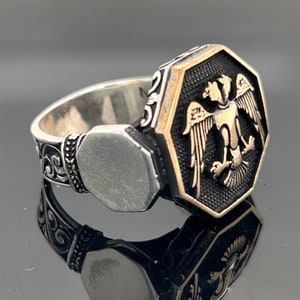 Men Silver Eagle Ring , Double Headed Eagle Men&#39;s Ring , Unisex Eagle Ring , Bird Ring , Adjustable Men Ring , 925k Sterling Silver Ring