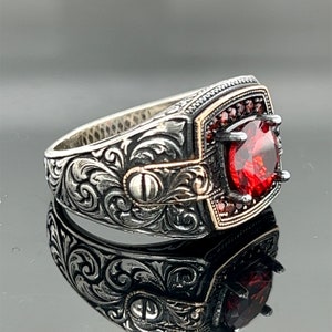 Men Handmade Ruby Stone Silver Ring , Micro Stone Ring, Ottoman Style Handmade Ring , 925k Sterling Silver Ring , Gift For Him