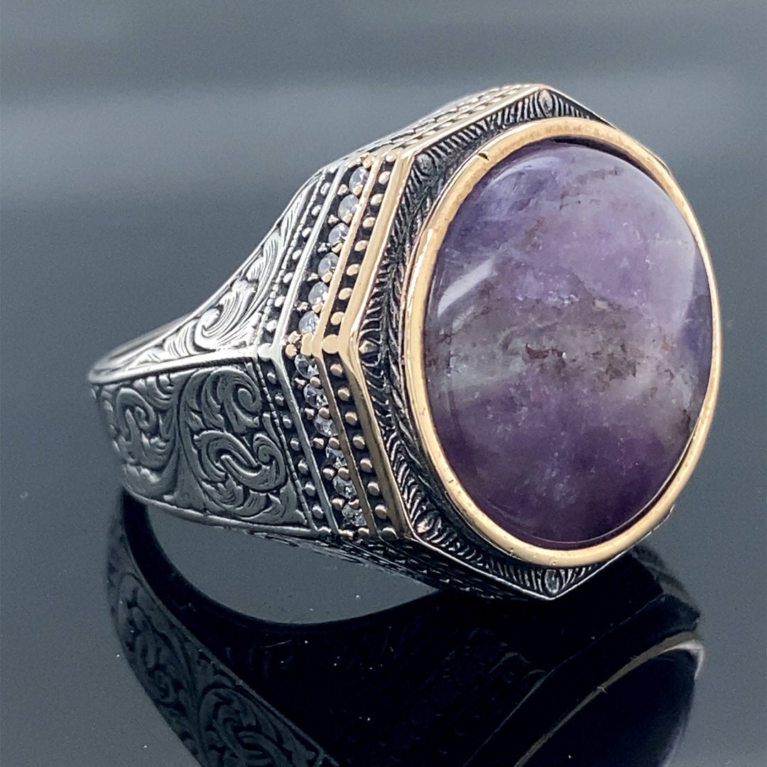Natural Amethyst Men's Ring , Silver Handmade Ring , Amethyst Men's Ring , Turkish Handmade