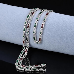 Men Silver Vintage Engraved Chain, Ruby And Emerald Stone Chain Necklace, Byzantine Solid Silver Chain Necklace, Chain For Men