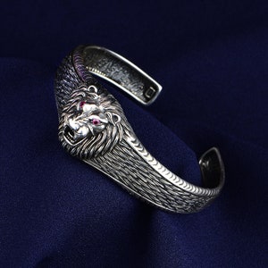 Silver Leon Bracelet , The Lion King Bracelet , Adjustable Leon Head Bracelet , Silver Animal Cuff Bracelet , 925k Sterling Silver Bracelet