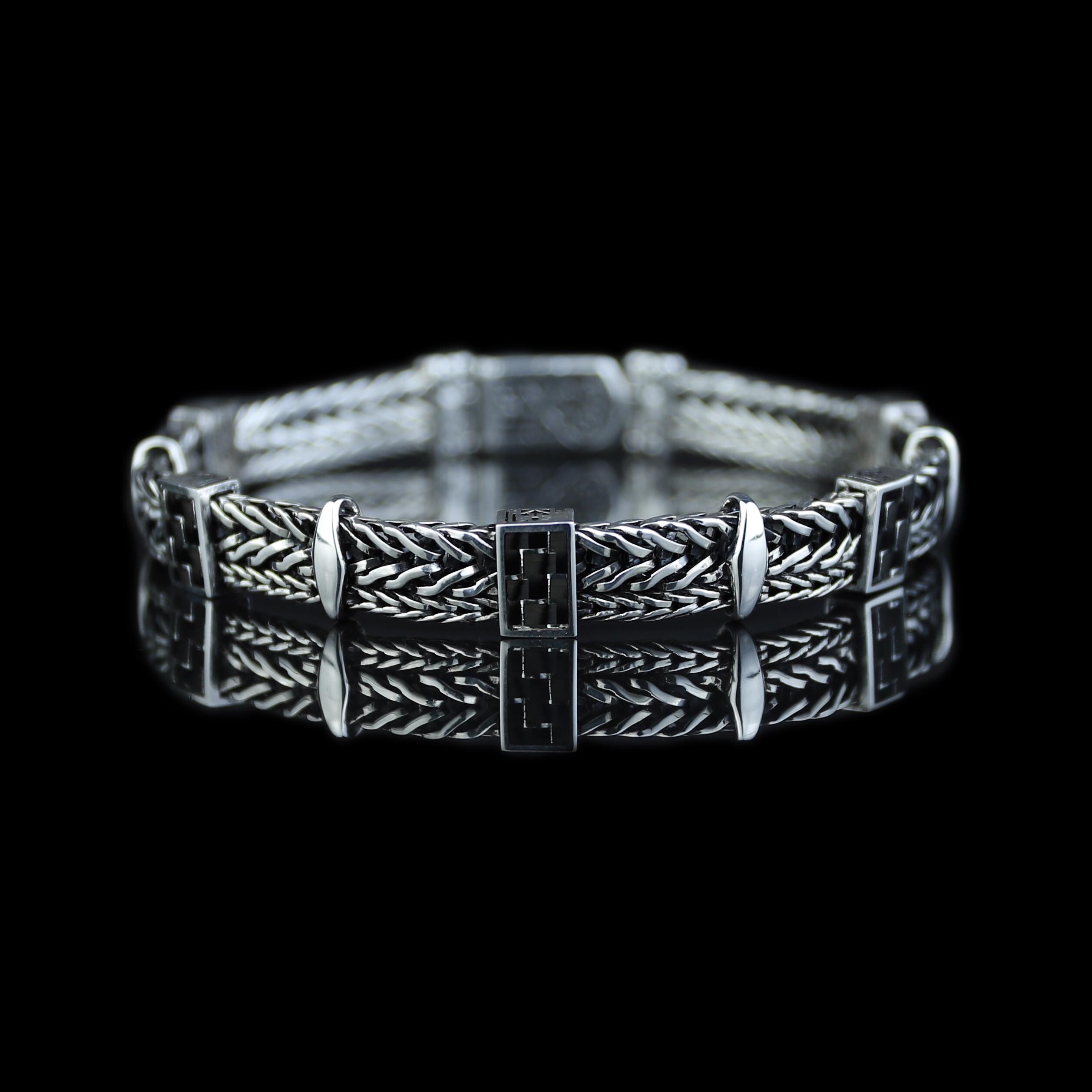 925 Sterling Silver Onyx Chain Bracelet, Onyx Stone Foxtail Chain