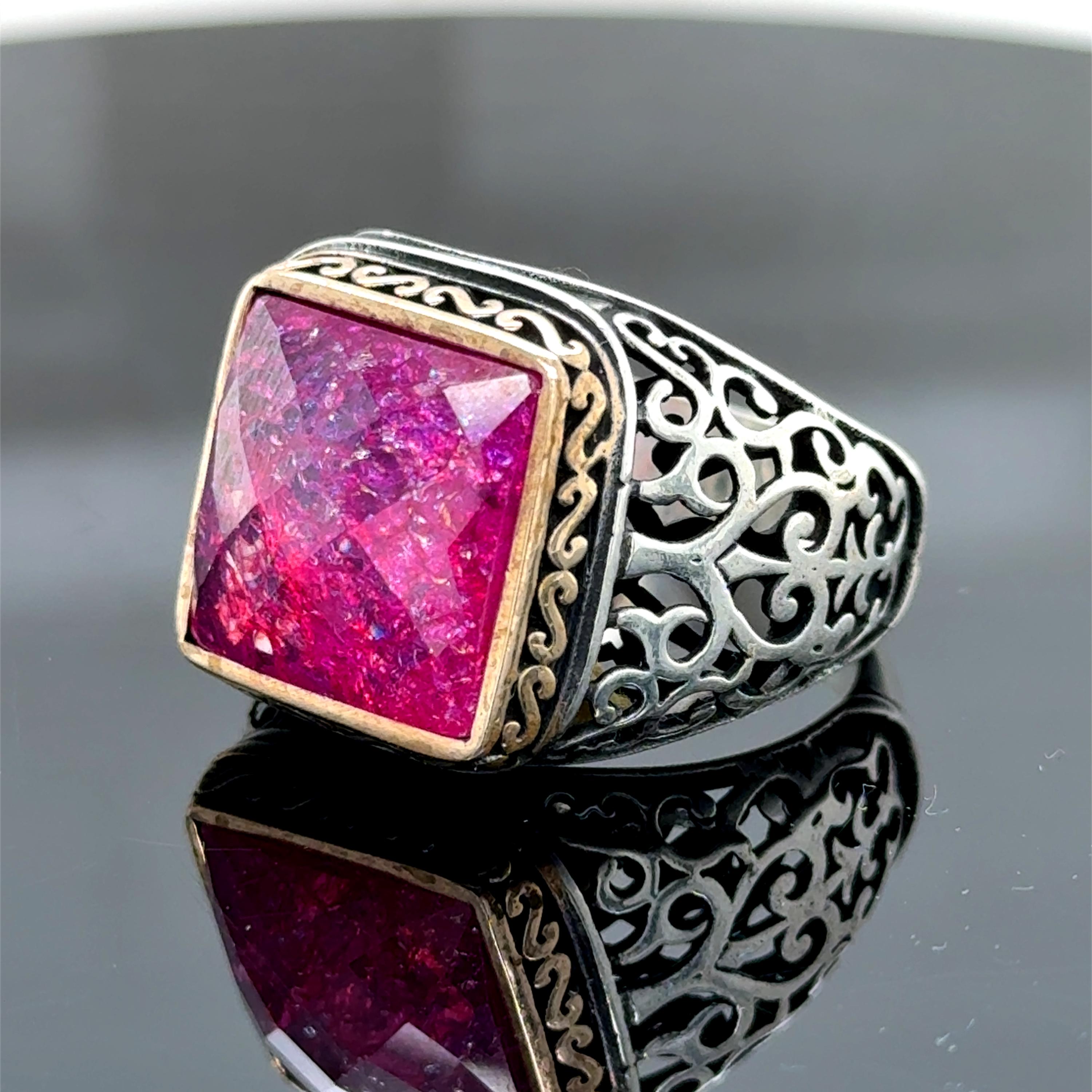 Men Silver Engraved Ruby Stone Ring, Square Ruby Stone Ring, Ottoman — free download
