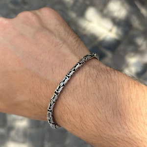 Solid 925 Sterling Silver Byzantine Chain Bracelet , Thick King Bracelet , Silver Bali Chain , 925k Sterling Silver Chain , Solid Thick King